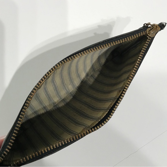 Vintage 80s COACH 7170 Black Leather Stripe Lining Skinny Case Wallet Zip Pouch - Picture 14 of 16